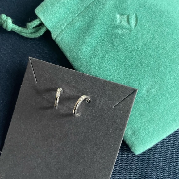 Brilliant Earth Silver Diamond Huggie Earrings- will ship today! - Picture 2 of 7